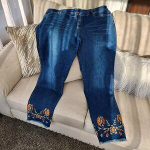 The Pyramid Collection Embroidered Floral Denim Blue Jeans Womens 1X